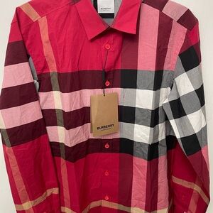 Burberry London Mens Authentic Medium Button Down Somerton Red NEW NWT $600+